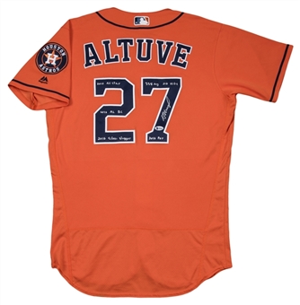 2016 Jose Altuve Game Used (7 Total Hits), Signed, Multi-Inscribed & Photo Matched Houston Astros Alternate Jersey (MLB Authenticated, Beckett & Resolution Photomatching)